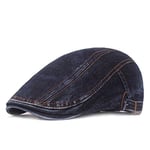 ZYM Casquette plate pour homme en coton noir pour le printemps et l'été, béret réglable en denim, bleu foncé