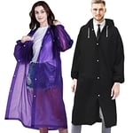 AMANMAN Poncho Pluie 2 Pièces Poncho Impermeable Réutilisable Léger Imperméables avec Capuche Raincoat pour Femme Homme Randonnée Camping Voyage (Noir & Violet)