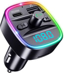 Transmetteur FM Bluetooth 5.3,Emetteur Radio sans Fil de Voiture,Chargeur Rapide PD Type C 3.0 avec 7 Couleurs LED RGB,Appels Mains Libres,Lecture de Musique Con la Carte TF,Disque USB(Q434)