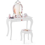 2 en 1 Coiffeuse Enfants avec Tabouret et Miroir Amovible Table de Maquillage avec Tiroir et Dispositif Anti-basculement Blanc sur Maison Chic