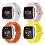 Runostrich Sport Strap Compatible with Fitbit Versa/Versa 2/Versa Lite/SE, Soft Silicone Band Replacement Breathable Wristband for Smart Fitness Watch for Women Men (Pink Sand+White+Orange+Flash)