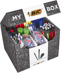 BIC My Box Stationery Set Includes Cristal Original BIC Pens, 4 Colours Pens, BIC Pencils, Mini Pocket Mouse Correction Tape, Glue Sticks, Permanent Markets, Highlighter Grip Pens, and More School Supplies, 124 Pack