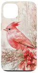 Coque pour iPhone 13 Rouge pastel rose cardinal vintage scène d'hiver