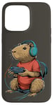 Coque pour iPhone 15 Pro Max Capybara Gamer Casque de jeu vidéo pour adolescents et joueurs de jeux