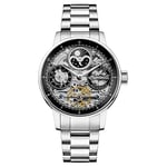 Ingersoll 1892 The Jazz Mens 42mm Automatic Moonphase Watch with Silver Skeleton Dial and Silver Stainless Steel Strap I07710