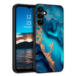 GUAGUA Coque pour Samsung Galaxy A15 4G/5G - Motif Marbre Lumineux - Coque Rigide en TPU+PC Ultra Slim - Coque de Protection Antichoc Fine pour Samsung A15 - Bleu et Or