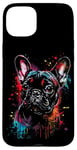 Coque pour iPhone 15 Plus Color Splash Art Amoureux de bouledogue français