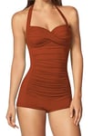 Sovoyontee Women's 1 Piece Swimsuit Tummy Control Boyleg Boyshort Rretro Bathing Suit Burnt Orange, X-Large