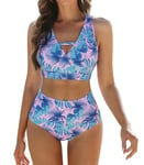 Swimming Costume Women, Bikini Sets for Women UK, Cut Out Swimsuit Tummy Control Swimwear 2 Piece Push UP Bikini Tops & High-Waisted Bikini Bottoms Printed Bathing Suits Beachwear Modest Swimwear