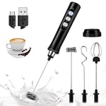 Bauihr EW-071 Milk Frother Handheld, USB Rechargeable Electric Milk Frother, 3 Speed Adjustable, with 3 Stainless Steel Whisks for Latte, Cappuccino, Hot Chocolate, Egg,Black/White