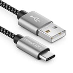 deleyCON 2m Câble USB-C en Nylon Câble de Chargement Câble de Données Connecteur Métallique USB Type C Chargement & Synchronisation de Téléphone Portable & Smartphone