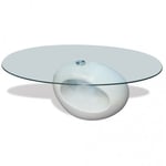 Soffbord med oval bordsskiva i glas högglans vit