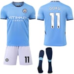 Manchester City Hemma Barn & Vuxen Fotbollströja Kit med Strumpor 2024-2025 No.11 DOKU No.11 DOKU 20