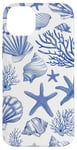 Coque pour iPhone 14 Plus Été côtier bleu coquillage, étoile de mer, femme