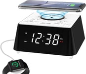 Radio réveil Rechargeable sans Fil avec Haut-Parleur Bluetooth,Radio FM de Chevet,Double Alarme avec Snooze,Recharge USB,veilleuse et écran dimmable 205