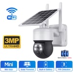 Merkmak - Camera de Surveillance Solaire Exterieure ptz 3MP 2.4Ghz WiFi filaire et sans fil Audio Bidirectionnel Protection cctv Blanc