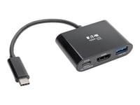 Eaton Tripp Lite Series USB C to HDMI Adapter w/USB-A Hub and PD Charging - USB 3.1, Thunderbolt 3 Compatible, 4K x 2K @ 30 Hz, Black USB Type C, USB-C - Station d'accueil - USB-C 3.1 /...