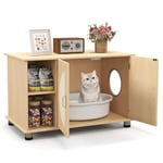 COSTWAY Meuble Litiere Chat en Bois, Meuble Cache Litiere Double Porte, 2 Tapis à Gratter en Sisal, 2 Compartiments, Trou d’Aération, Maison de Toilette Chat Grand Compartiment, 4 Pieds Réglables