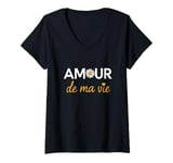 Womens Amour de ma Vie Love of My Life French Heart V-Neck T-Shirt