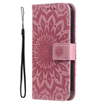 iPhone 15 Pro Läder Plånboksfodral med Rem - Mandala Blomma - Rosa