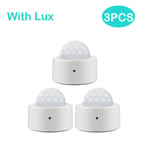 Zigbee-Mini détecteur de mouvement PIR,capteur d'alarme antivol de sécurité infrarouge passif,lumière lumineuse Lux,2 en 1,Tuya - Type With Lux 3pcs