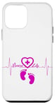 Coque pour iPhone 12 mini Purple Nicu Nurse Life avec battements de cœur et pieds de bébé