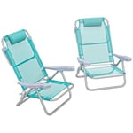 Lot de 2 chaises de jardin camping plage pliables tétière dossier inclinable 6 niv. alu. teslin gris