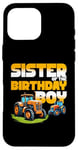 Coque pour iPhone 16 Pro Max Tracteur de ferme pour enfant avec inscription « Sister of the Birthday »