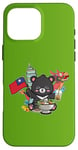 Coque pour iPhone 16 Pro Max Kawaii Hot Pot Boba Bear Taiwan Flag Travel