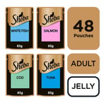 48 X 85g Sheba Fine Flakes Luxury Adult Wet Cat Food Pouches Mixed Fish In Jelly