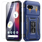 ANTSHARE for Google Pixel 8A Case, Pixel 8A Case with [9H Glass Screen Protector & Slide Camera Protector] [Military Grade Drop] Built-in Rotatable Kickstand Ring Phone Case for Pixel 8a 6.1” - Blue