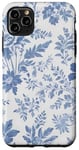 Coque pour iPhone 11 Pro Max Bleu Blanc French Toile Botanique Imprimé Floral