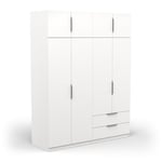 Demeyere Armoire Dressing avec Penderie Moderne 8 Portes 5 Etagères 2 Tiroirs – Coloris Blanc Mat-157, Bois d'ingénierie, Gris, 157,3 x 51,1 x 203 cm