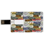 16G USB Flash Drives Credit Card Shape USA Memory Stick Bank Card Style Retro American Auto License Plates Utah Washington Rhode Island North Carolina Print,Multicolor Waterproof Pen Thumb Lovely Jump