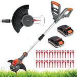 Terratek Cordless Strimmer 20V 1HR Fast Charge Battery Garden Strimmer, Lightweight Grass Cutter Machine 30x Blades, Cordless Grass Trimmer with 2x Batteries and Charger Included