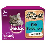 48 X 85g Whiskas Pure Delight 7+ Senior Wet Cat Food Pouches Mixed Fish In Jelly
