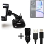 For Realme C53 car holder + CHARGER windshiled bracket 