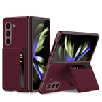 Coque Galaxy Z Fold 5,coque de téléphone Ultra Fine en Cuir Souple avec Fente pour Carte avec Fonction de Support,Housse de Téléphone Pliable pour Samsung Galaxy Z Fold 5 5G-Rouge