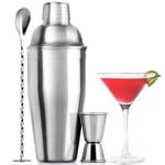 24oz 750ml Cocktail Shaker Set Stainless Steel, Martini Shaker Set With Built In Strainer, Double Sided Jigger & Combo Muddler Mixing Spoon - Mixed Drink Shaker - Pro Margarita mixer - By Zulay