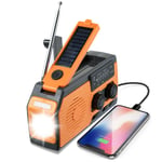 Vevaradio med solcell, ficklampa och 8000mAh powerbank