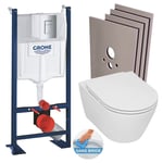 Grohe - Pack wc Bâti-support Rapid sl autoportant + wc sans bride Serel + abattant softclose + Plaque Chrome + Set habillage