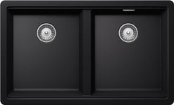 SCHOCK | Évier de cuisine Galaxy 2 bacs avec bord fonctionnel pour accessoires, matériau ® Cristadur, noir pur, 750 x 456 mm