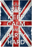 KC39 Vintage Style Union Jack Keep Calm Party Hard Funny Poster Re-Print - A3 (432 x 305mm) 16.5" x 11.7"