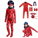 Bimirth Kids Girl Ladybug Cosplay Set Halloween Party Jumpsuit Fancy Dress Kostym med ögonbindel, peruk, väska-yky Yl 140(130-140CM)