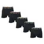 NICCE Mens Foxwell 5 Pack Boxer Shorts in Black Cotton - Size Large