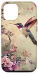 Coque pour iPhone 12/12 Pro Colibri avec fleurs en beige