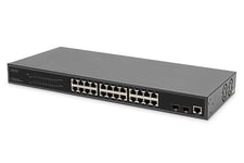 DIGITUS commutateur réseau 27 ports Managed Gigabit PoE - 24 ports RJ45 - 2 ports SFP - 1 port console - 450W budget PoE - caractéristiques L2 - 19 pouces - 10/100/1000 Mbps - noir