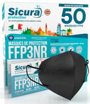 SICURA MASCHERINE CHIRURGICHE 50x Masque FFP3 Noir certifié CE fabriqué en Italie Haute Filtration Plus élevée BFE ≥99% PFE≥99% Masques 50 pièces Scellés Individuellement UV-C Désinfectez