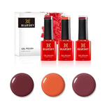 Ensemble de vernis à ongles en gel bluesky, automne Leaaves, explosion du passé AW1807, cannelle Roll BP27, Pumpkin Spice BP01, 3 x 5 ml rose foncé, rouge, rouge foncé, orange