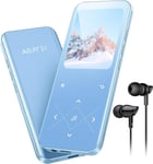 32Go MP3 Bluetooth 5.3 avec Haut-Parleur, 2.4"" Grand Écran Lecteur Musical en Métal Son sans Perte avec Bouton Tactile/Radio FM/Enregistreur Line-in, Baladeur Sport Support Carte 128G-Bleu